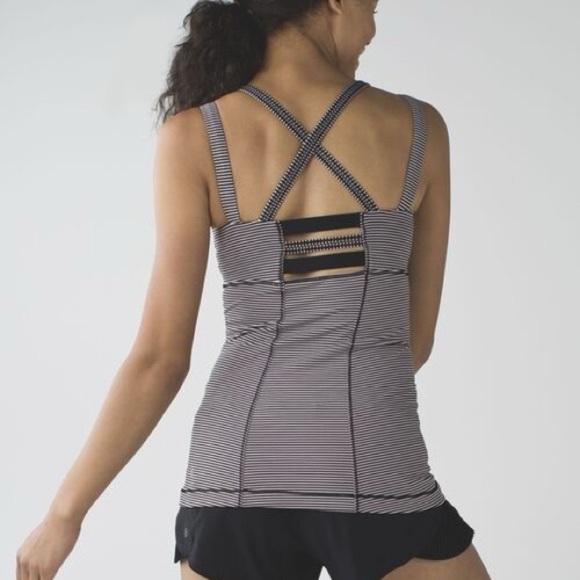 Lululemon Happy Strappy Tank Mini Pop Stripe Black Mink Berry Size 6 - Picture 9 of 13